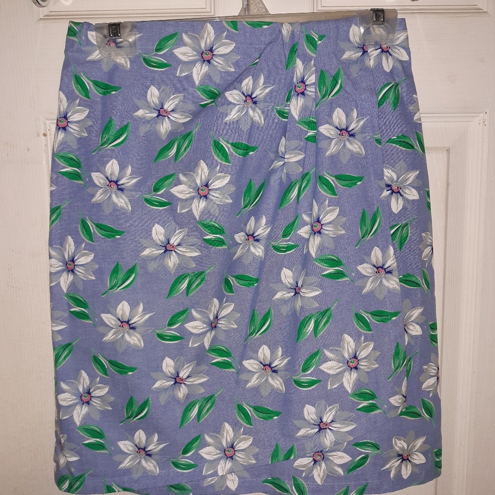 Cotton Chambray Flowered Wrap Mini Skirt